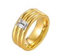 PAURO Uomo e Donna Acciaio Inossidabile Personalità Tre Strati Rettangolare Bianco Zirconia Fidanzamento Anello Oro Taglia 27
