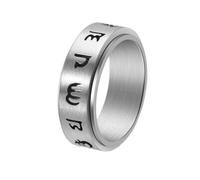 PAURO Uomo e Donna Acciaio Inossidabile Stile Cinese Tibetano Portafortuna Amuleto 6 Parola Mantra Girabile Dito Anello Argento Taglia 12