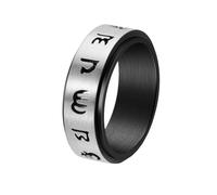 PAURO Uomo e Donna Acciaio Inossidabile Stile Cinese Tibetano Portafortuna Amuleto 6 Parola Mantra Girabile Dito Anello Argento Nero Taglia 12