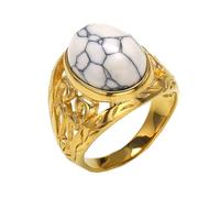 PAURO Uomo e Donna Acciaio Inossidabile Traforato Intaglio Intarsiato con Turchese Bianco Simulato Anello Oro Taglia 27