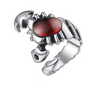 PAURO Uomo e Donna Acciaio Inossidabile Zodiac Astrologia Scorpione con Pietre Preziose Rosse Design Scorpione Anello Aperto Argento Taglia 19