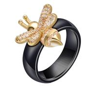 PAURO Uomo e Donna Ceramica Semplicità Zirconia Ape Fidanzamento Matrimonio Anello Nero Taglia 19
