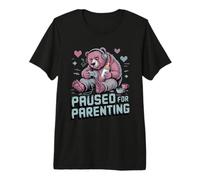 Paused for Parenting Gamer Bear Nuovo Genitore Maglietta Premium