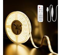 PAUTIX Strisce LED USB COB 5V Bianco caldo 2M con telecomando RF, 640LEDs 3000K luci di striscia LED COB dimmerabili CRI90+ Retroilluminazione TV per illuminazione fai da te per la casa