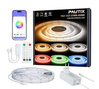 PAUTIX Striscia LED COB RGB+CCT 2700K-6500K Bianco Regolabile 5M,Dimmabile e Colorabile COB LED Strip con Telecomando RF e Controllo APP,LED Striscia per Cucina,Soffitti,Feste e Progetti di DIY