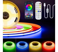 PAUTIX Striscia LED RGB COB USB 3M,Dimmerabile RGB LED Strip Lights con Telecomando RF e Controllo APP,5V Flessibile e Cambio Colore USB LED Strisce Con Modalità Musica Per TV,Cucina,Partito DIY Decor