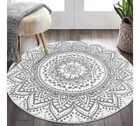 Pauwer Tappeto rotondo da 120 cm, con mandala, stile boho, antiscivolo, morbido, lavabile in lavatrice, per soggiorno, camera da letto, cameretta dei bambini, colore grigio chiaro