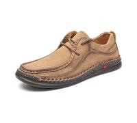 Paux - Scarpe da guida da uomo, in pelle, con lacci, resistenti all'usura, comode, piatte, antiscivolo, traspiranti, da trekking, scarpe da ginnastica vintage, Marrone, 42 1/3 EU