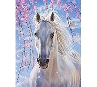 Pavemlo 5D Diamond Painting Kit Completo Animale Cavallo, DIY Pittura Diamante Art Kit Ciliegio in Fiore, Strass Arte Creazione di Mosaico Artigianale per la Decorazione della Parete di Casa 30x40cm