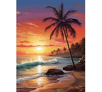 Pavemlo 5D Diamond Painting Kits Completo Albero Di Cocco In Riva Al Mare, Pittura Diamante Art Kit Tramonto, Strass Arte di Mosaico Murale Artigianale per la Decorazione della Parete di Casa 30X40cm