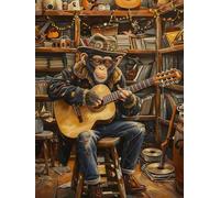 Pavemlo 5D Diamond Painting Kits Completo Chitarra Scimmia, DIY Pittura Diamante Art Kit Animale, Strass Arte Creazione di Mosaico Murale Artigianale per la Decorazione della Parete di Casa 30x40 cm