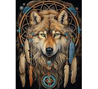 Pavemlo 5D Diamond Painting Kits Completo Lupo Acchiappasogni, Pittura Diamante Art Kit Animale, Strass Arte Creazione di Mosaico Murale Artigianale per la Decorazione della Parete di Casa 30X40cm
