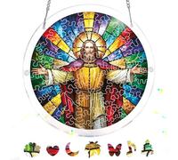 Pavemlo Acryl Sonnenfänger Puzzle 83 Teile, DIY Handwerk Jésus Doppelseitige Glasmalerei Fensterkunst mit Kette, Achtsames Geschenk für Mutter, Heimdeko 18 cm F264