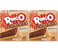 Pavesi Ringo Bisco Cioc Nocciole, Biscotto Ripieno di Crema con Nocciole Italiane 100% e Copertura di Cioccolato per Snack Dolce e Gustoso per la Merenda - Confezione da 12 Snacks - 162 g