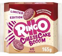Pavesi Snack Ringo Cheesecake Booom, Biscotti Farciti con Crema Dolce al Formaggio e Biscotti ai Frutti di Bosco e Malto d'Orzo, Snack per Merenda o Pausa Studio, 165g
