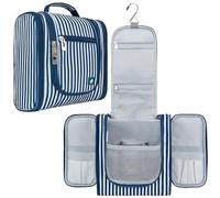 PAVILIA Beauty case da viaggio da appendere per donne e uomini, organizer per articoli da toeletta da bagno, Stripe Navy, Standard (9x4x9), Beauty case
