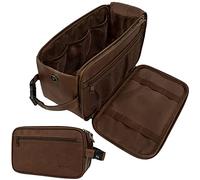 PAVILIA Borsa da toilette da uomo, borsa da viaggio per articoli da toeletta | Kit dopp resistente all'acqua, borsa da barba in pelle PU organizer per accessori da toeletta, toelettatura, igiene, cosmetici (grande, marrone scuro)
