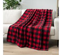 PAVILIA Buffalo Plaid Coperta per divano | Morbido pile di flanella rosso nero motivo scozzese a scacchi | Calda accogliente microfibra leggera | 127 x 152 cm