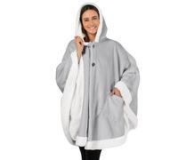 PAVILIA Coperta a poncho con cappuccio, scialle in pile da donna con cappuccio, coperta indossabile, comoda e calda, poncho con tasche, regalo per mamme anziane, grigio chiaro