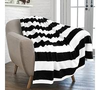 PAVILIA Coperta a righe per divano | morbida flanella in pile a righe bianche e nere | calda e confortevole microfibra leggera | 127 x 152 cm