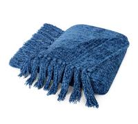 PAVILIA Coperta Blu per Divano Letto Singolo Coperta in Ciniglia per Divano Letto Coperta Morbida in Maglia con Nappa Coperta Decorativa Testuriz