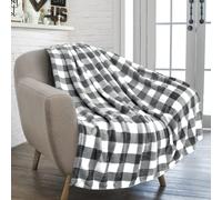 PAVILIA Coperta da divano in pile di flanella a quadri grigio chiaro Buffalo, morbida coperta per divano, coperta decorativa per divano, coperta