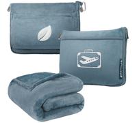 PAVILIA Coperta da viaggio Cuscino in borsa morbida con tasche Set di coperte per aereo Coperta per aereo Compatta e pieghevole Essenziali per il volo