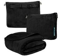 PAVILIA Coperta da viaggio e cuscino, coperta combinata 2 in 1 in caldo e morbido pile per aereo, campeggio, viaggi in auto, set grande e compatto con cinghia per bagagli e clip per zaino, 60 x 43 cm