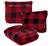 PAVILIA Coperta da viaggio e cuscino, coperta combinata 2 in 1 in caldo e morbido pile per aereo, campeggio, viaggi in auto, set grande e compatto con cinghia per bagagli e clip per zaino, 60 x 43 cm