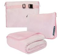PAVILIA Coperta da viaggio e cuscino, doppia cerniera, cinghia a clip, calda coperta in morbido pile 2 in 1, per aereo, campeggio, auto, set di coperte compatte e grandi, con cinghie per zaino e