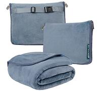 PAVILIA Coperta da viaggio, morbida coperta per aereo, set combinato 2 in 1, coperta per aereo, compatta, pieghevole, cuscino essenziale per auto, accessori regalo per viaggiatori, zaino per bagagli,