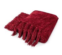 PAVILIA Coperta in ciniglia con frange e nappe, per divano e letto, con texture vellutata, decorativa, per divano e letto, morbida, setosa, leggera, lavorata a maglia, 152 x 203 cm