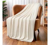 PAVILIA Coperta in peluche lavorata a maglia per divano, super morbida, soffice coperta leggera per letto e divano, coperta calda e accogliente per tutte le stagioni (crema beige, 127 x 152 cm)