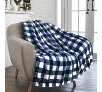 PAVILIA Coperta in pile a quadri, coperta in flanella a quadri blu e bianchi, coperta in morbida microfibra leggera in velluto per divano e divano, 127 x 152 cm, a scacchi blu navy