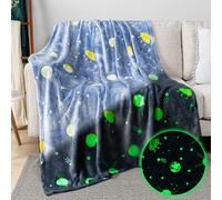 PAVILIA Coperta in pile che si illumina al buio, 127 x 152 cm, con pianeta spaziale, morbida e accogliente, coperta regalo per ragazzi e ragazze, coperta calda e pelosa in flanella per bambini, per