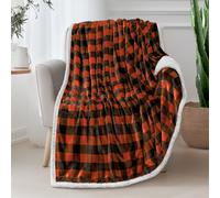 PAVILIA Coperta in pile Sherpa a quadri color arancio e nero per divano, morbida coperta in flanella per divano letto, coperta e plaid a quadri a