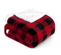 PAVILIA Coperta in pile Sherpa a quadri neri e rossi per divano, morbida coperta in flanella per divano letto, coperta natalizia a scacchi, calda e accogliente, regalo decorativo autunnale, 127 x 152