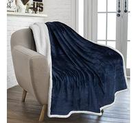 PAVILIA Coperta in pile Sherpa, morbida, calda, pelosa, per divano e divano, in tinta unita, reversibile, in microfibra, 50 x 60 cm, colore: blu scuro