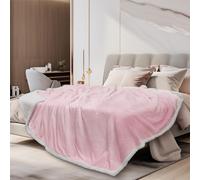 PAVILIA Coperta in pile Sherpa rosa chiaro per divano, coperta morbida e spessa per letto singolo, coperta calda e accogliente per tutte le stagi