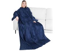 PAVILIA - Coperta indossabile con maniche per adulti, donne e uomini, in comodo pile, coperta calda avvolgente con braccia, regalo per Natale, moglie, colore: blu navy