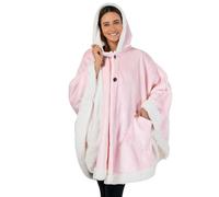 PAVILIA Coperta indossabile in pile Sherpa, per donne adulte, comoda coperta in peluche a poncho con cappuccio, scialle super morbida, per ufficio, rosa chiaro