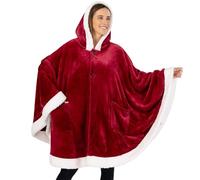 PAVILIA Coperta indossabile per donne adulte, comoda coperta in pile con cappuccio, scialle super morbida, coperta avvolgente con angelo, per ufficio, rosso vino