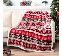 PAVILIA Coperta natalizia in sherpa di alta qualità, decorazione natalizia con renne, pile, calda, accogliente, reversibile, in microfibra, 50 x 60 cm