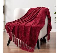 PAVILIA Coperta per divano, colore rosso bordeaux, morbida coperta lavorata a maglia con frange con nappe, in ciniglia intrecciata a maglia, coperta decorativa per divano, letto, soggiorno, regalo