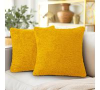 PAVILIA Copricuscini Soffici Giallo Senape, Federe Decorative per Cuscini da Letto, Divano, Morbide Federe in Pelliccia Sintetica Quadrate, Feder