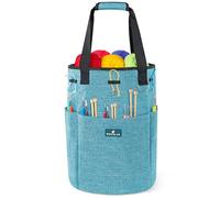 PAVILIA Crochet Bag Knitting Bag Organizer, Yarn Bag Storage Tote for Crocheting On The Go, Knitting Accessories Supplies Holder with Grommets, Gift for Crochet Lovers Knitters (Turquoise Blue)