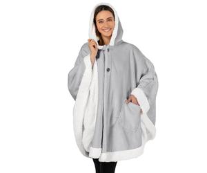 PAVILIA Poncho coperta con cappuccio, scialle in pile da donna con cappuccio, coperta indossabile, caldo e accogliente, poncho-mantello con tasche, regalo per mamma anziana, grigio chiaro