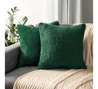 PAVILIA Set di 2 federe decorative per cuscini soffici color verde smeraldo, per letto, divano, in morbida pelliccia sintetica, federe quadrate Sherpa, decorazione per la casa, verde, 20 x 20 cm