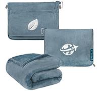PAVILIA Set di coperta da viaggio e cuscino, coperta per aereo, borsa morbida compatta 2 in 1, essenziale da viaggio per adulti, coperta portatile con foro per il braccio, accessori regalo per viaggi