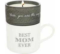 Pavilion - Best Mom Ever - Candela da 113,4 g e tazza da 306,2 g, grigio e crema neutro, impilabile a: & da: Tag Gift Set